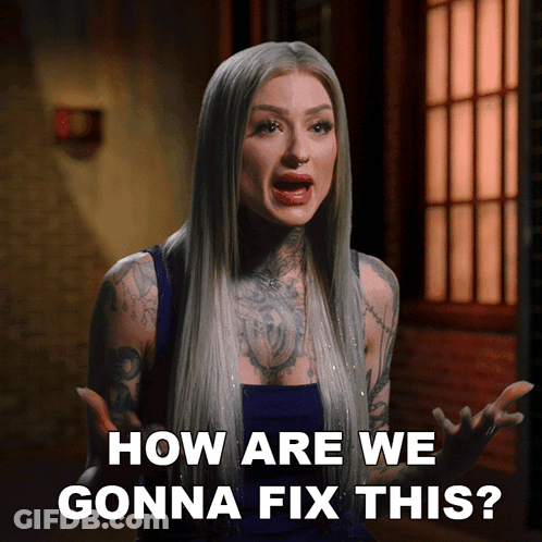 A Woman With A Tattoo On Her Chest Is Asking How Are We Gonna Fix This GIF