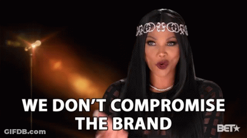A Woman With A Tiara On Her Head Says We Don 'T Compromise The Brand GIF