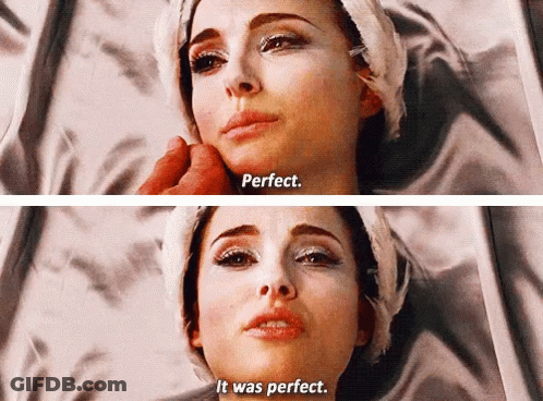 A Woman With A Towel Wrapped Around Her Head Says " Perfect " And " It Was Perfect " GIF