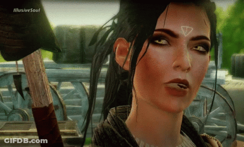 A Woman With A Triangle On Her Forehead Is In A Video Game With The Name Illusive Soul On The Bottom GIF