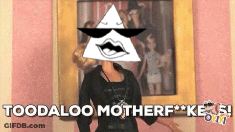 A Woman With A Triangle On Her Head Says " Toodaloo Motherf * Keys " GIF