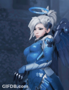 A Woman With Angel Wings And A Halo On Her Head Holds A Gun GIF
