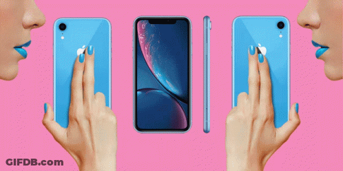 A Woman With Black Nails Is Holding A Black Apple Iphone GIF