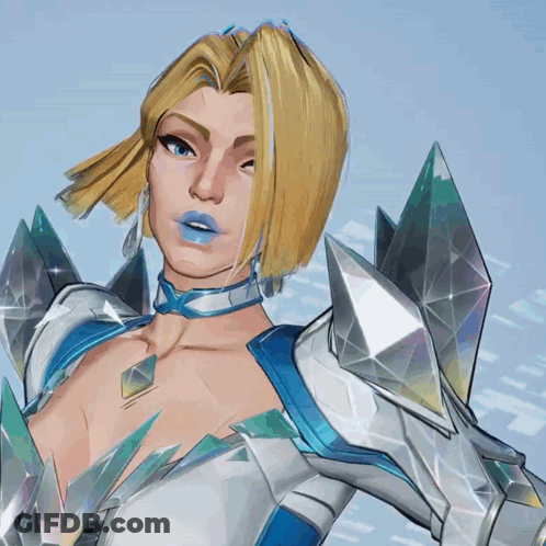 A Woman With Blonde Hair And Blue Lips Is Wearing A Choker GIF