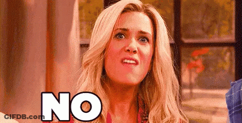 A Woman With Blonde Hair Is Making A Funny Face And Saying No . GIF