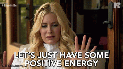 A Woman With Blonde Hair Says Let 'S Just Have Some Positive Energy GIF
