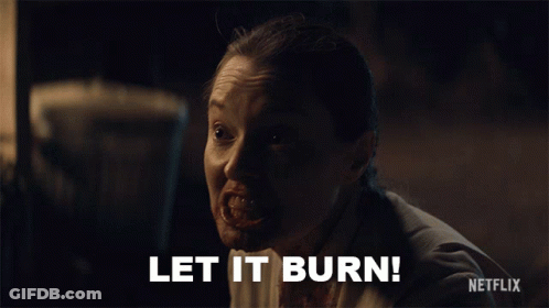 A Woman With Blood On Her Face Says Let It Burn In A Netflix Ad GIF