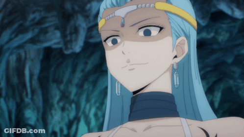 A Woman With Blue Hair Has A Crown On Her Head And Earrings GIF