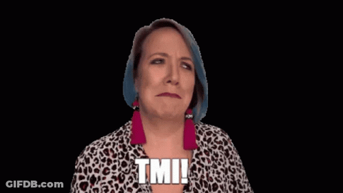 A Woman With Blue Hair Is Making A Funny Face And Says Tmi GIF