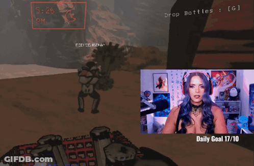 A Woman With Blue Hair Is Playing A Video Game And The Daily Goal Is 17/10 GIF