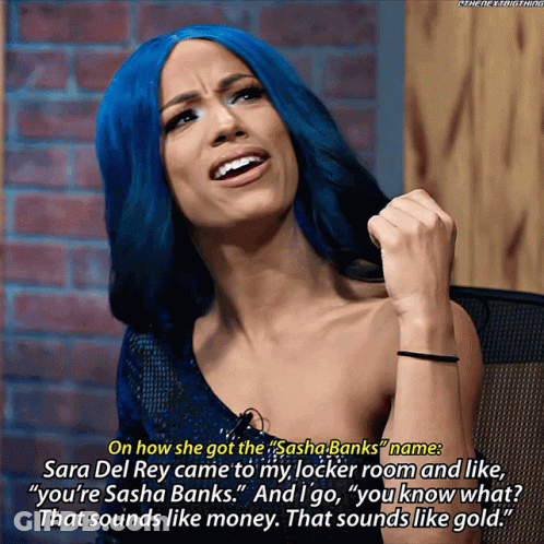 A Woman With Blue Hair Is Talking About Sara Del Rey GIF