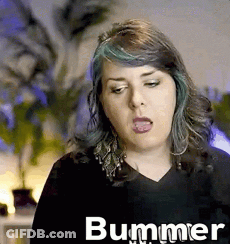 Woman With Blue Hair Wearing Bummer Shirt GIF