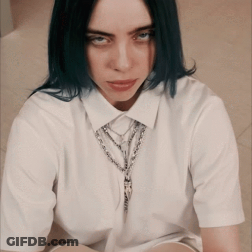 Woman With Blue Hair White Shirt Silver Necklace GIF