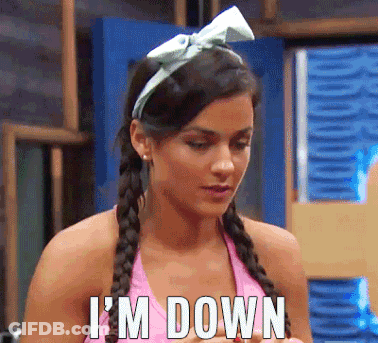 A Woman With Braids And A Headband Is Saying I 'M Down GIF