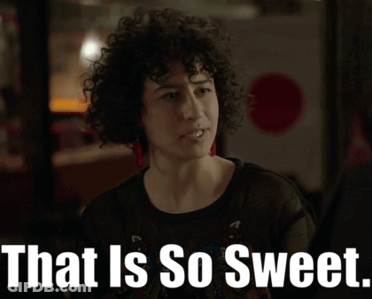 A Woman With Curly Hair And The Words That Is So Sweet On The Bottom GIF