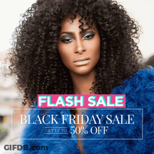 A Woman With Curly Hair Is Advertising A Flash Sale GIF