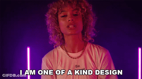 A Woman With Curly Hair Is Saying I Am One Of A Kind Design . GIF