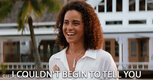 A Woman With Curly Hair Is Smiling And Says I Couldn T Begin To Tell You GIF