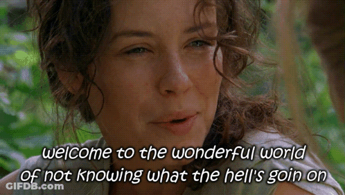 A Woman With Curly Hair Is Smiling With The Words Welcome To The Wonderful World Of Not Knowing What The Hell 'S Goin On GIF