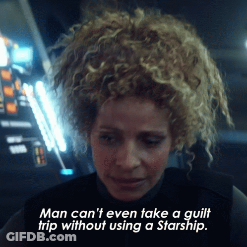A Woman With Curly Hair Is Talking About Using A Starship GIF