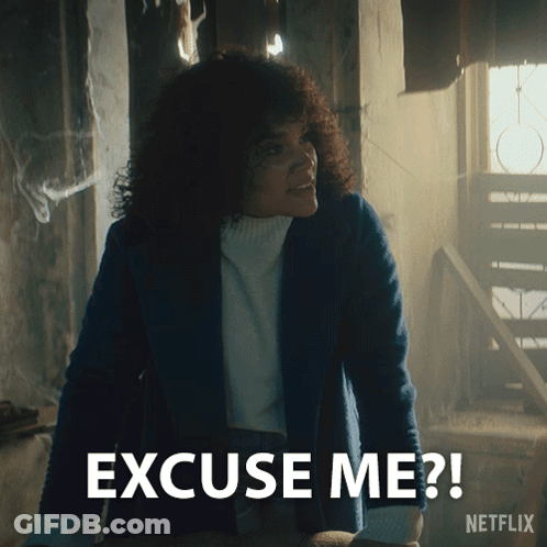 A Woman With Curly Hair Says Excuse Me On A Netflix Ad GIF