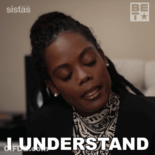 A Woman With Dreadlocks Says I Understand In Front Of A Be Tv Logo GIF