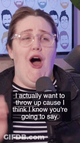 A Woman With Glasses Is Talking Into A Microphone And Says I Actually Want To Throw Up GIF