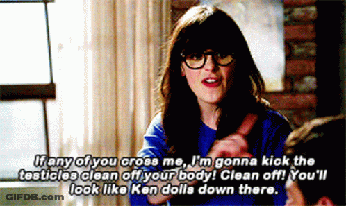A Woman With Glasses Says If Any Of You Cross Me I 'M Gonna Kick The Testicles GIF