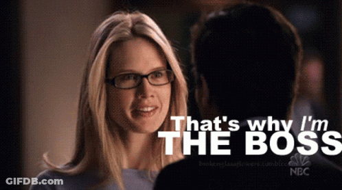 A Woman With Glasses Says That 'S Why I 'M The Boss While Looking At A Man GIF