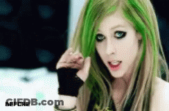 A Woman With Green Hair Has The Word Before Written Below Her GIF