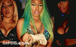 A Woman With Green Hair Is Holding A Stack Of Money GIF