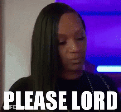 A Woman With Green Hair Is Making A Funny Face And Saying `` Please Lord '' . GIF