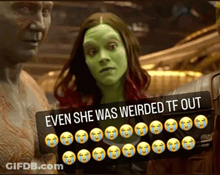 A Woman With Green Hair Is Standing Next To A Man With A Caption That Says Even She Was Weirded Tf Out GIF