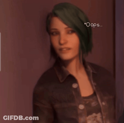 A Woman With Green Hair Says Oops In A Blurred Image GIF