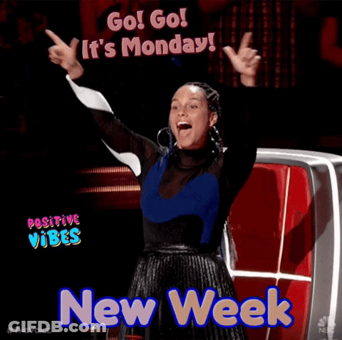 A Woman With Her Arms In The Air Says Go Go It 'S Monday GIF