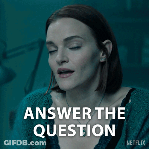 A Woman With Her Eyes Closed And The Words Answer The Question Above Her GIF
