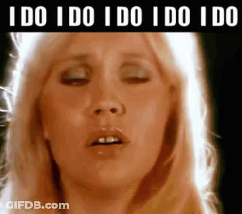 A Woman With Her Eyes Closed And The Words I Do I Do I Do I Do GIF