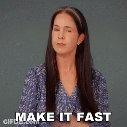 A Woman With Her Eyes Closed And The Words Make It Fast Behind Her GIF