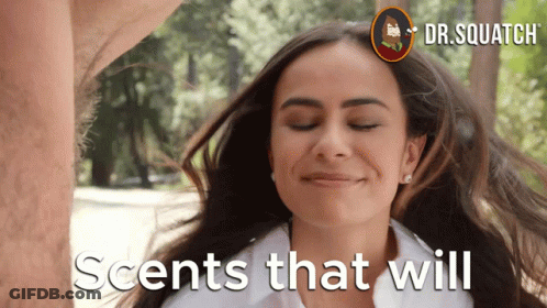 A Woman With Her Eyes Closed And The Words Scents That Will GIF