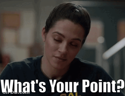 A Woman With Her Eyes Closed And The Words What 'S Your Point Behind Her GIF