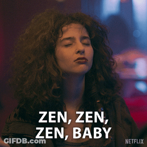 A Woman With Her Eyes Closed And The Words Zen Zen Zen Baby On The Bottom GIF