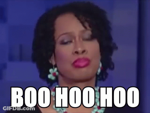 A Woman With Her Eyes Closed Has The Words Boo Hoo Hoo Written On Her Face GIF