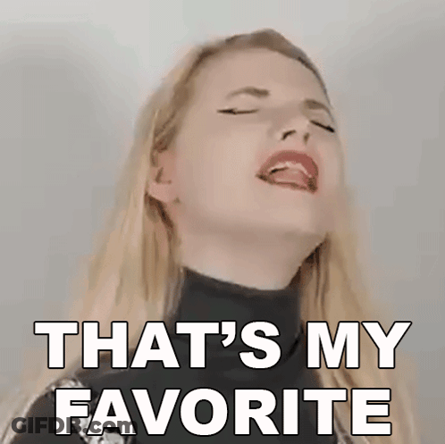 A Woman With Her Eyes Closed Is Making A Funny Face And Saying `` That 'S My Favorite '' . GIF