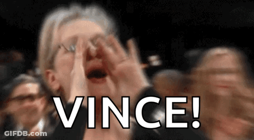 A Woman With Her Mouth Open And The Word Vince On The Bottom GIF