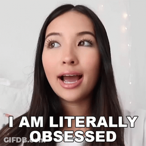 A Woman With Her Mouth Open And The Words I Am Literally Obsessed Behind Her GIF
