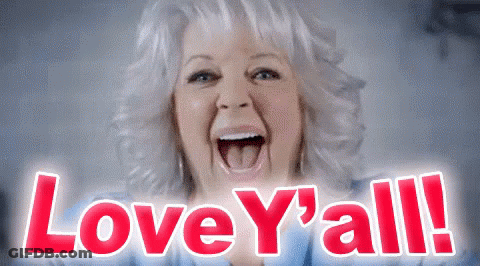 A Woman With Her Mouth Wide Open And The Words Love Y'all Behind Her GIF