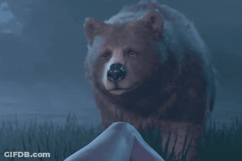 Woman With Horns Looks At Bear GIF