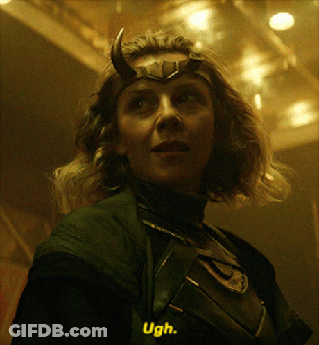 A Woman With Horns On Her Head Has The Word Ugh On Her Chest GIF