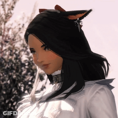 A Woman With Long Black Hair And Cat Ears On Her Head GIF