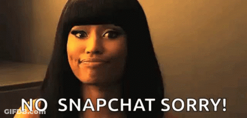 A Woman With Long Black Hair Is Making A Face And Saying `` No Snapchat Sorry ! '' GIF